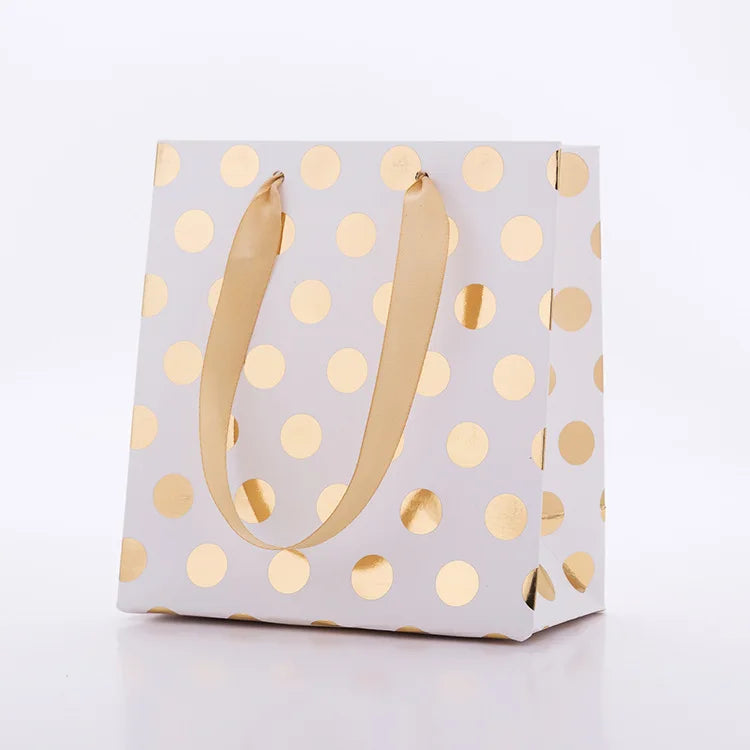 Custom Small Your Own Logo Print Kraft Paper Bag Cosmetics Luxury Polka Dots Gift Shopping Paper Bags