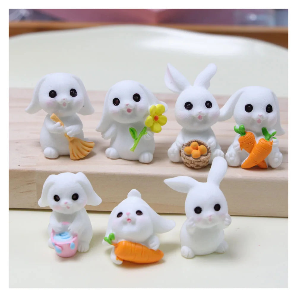 100Pcs/Lot Easter Miniature 3D Rabbit Figurines Lovely Assorted White Rabbit Ornaments for Family Art Making for Kid Gifts Toys