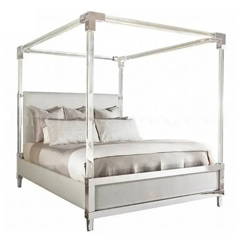 Modern Cooling Acrylic Canopy Bed Frame with Removable Cover Stainless Steel Silver Finish