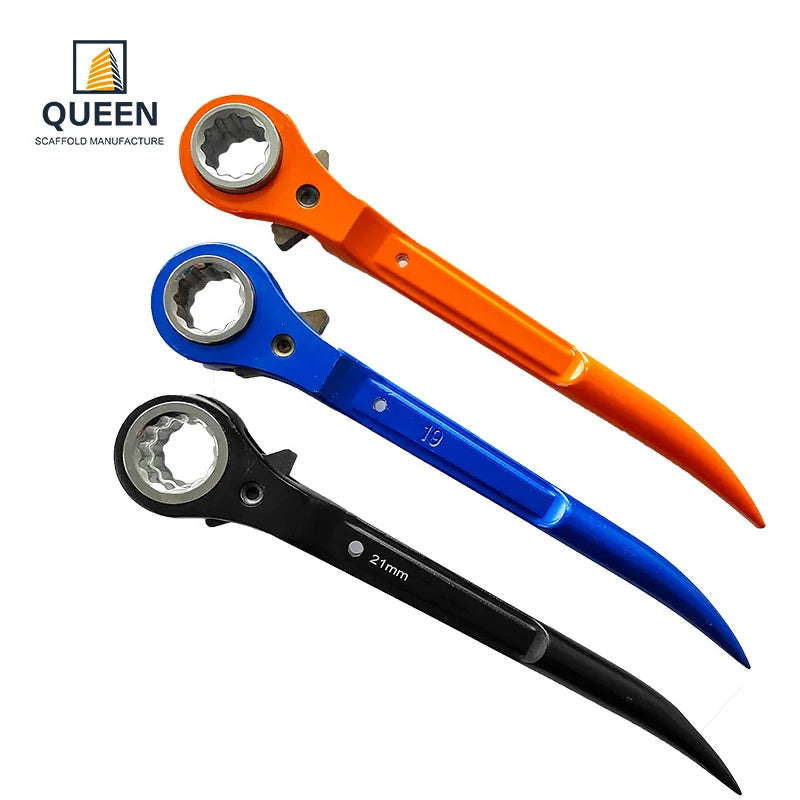 Linyi Queen Aluminium Scaffold Panner Podger Ratchet Spanner 19x21mm Light Weight High Torque Scaffolding Ratchet Key