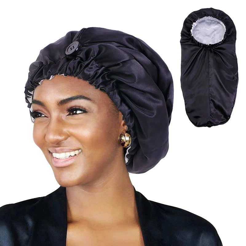 Fashionable Double Layer Satin Bonnet Braid Long Hair Bonnets Custom Logo