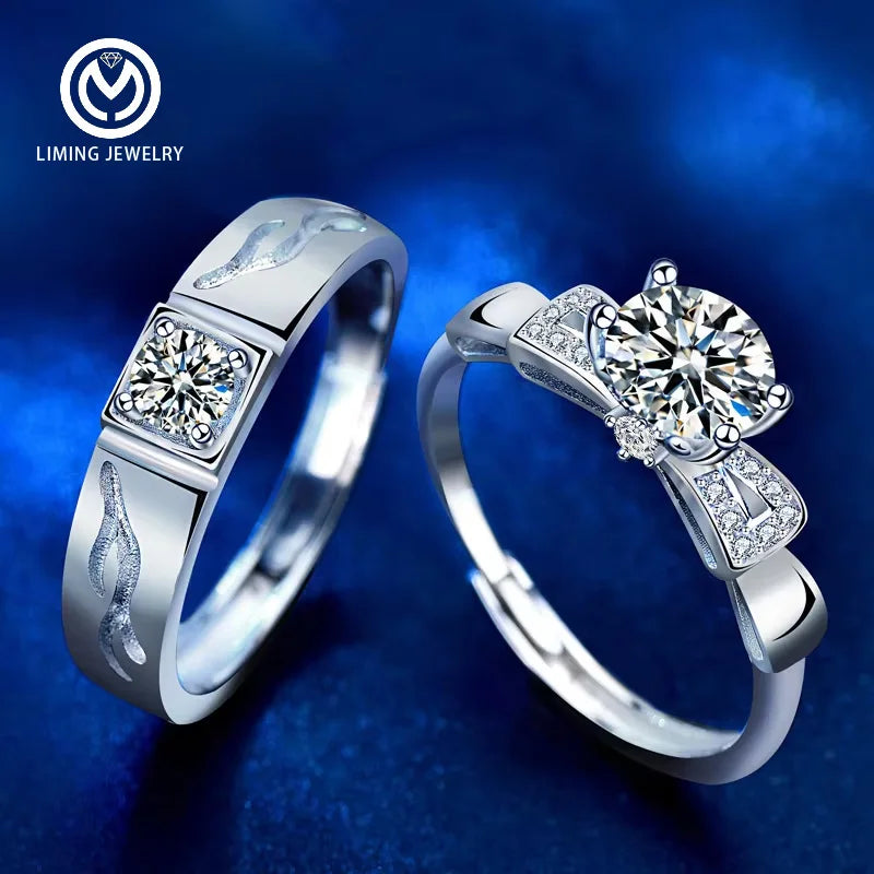 XJA015 Luxury 925 Sterling Silver Niche Design Open 0.3/1Ct  Moissanite Diamond Couple Fine Jewelry Promise Ring for Men Women