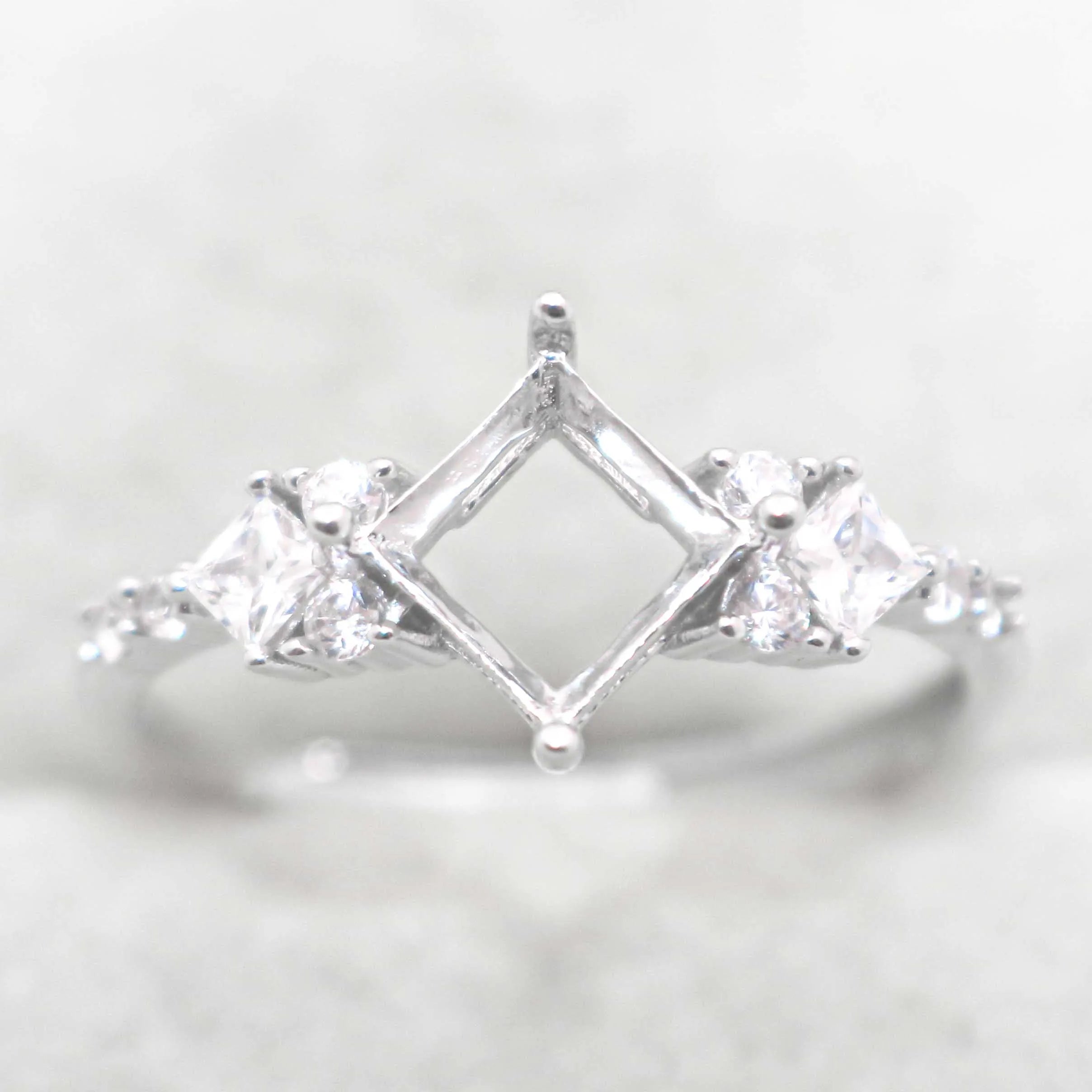 Sterling Silver 6*6mm Semi Mount Ring Square Shape Empty Frame Blank Claws Setting S925 Base Without Center Stone for Inlay DIY