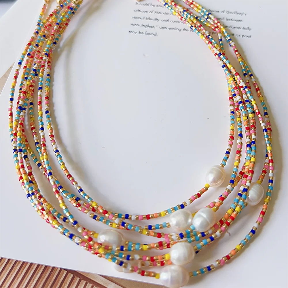 .Go2boho Fashion Summer Beach Accessories Gifts Indian Jewelry Freshwater Pearls Design Rainbow Glass Beaded Necklaces for Women