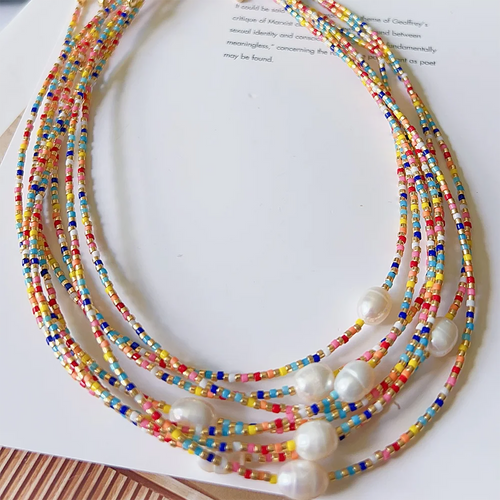.Go2boho Fashion Summer Beach Accessories Gifts Indian Jewelry Freshwater Pearls Design Rainbow Glass Beaded Necklaces for Women