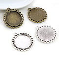 20mm Inner Size Antique Silver Plated Bronze Classic Style Cabochon Base Setting Charms Pendant Blank Bezel Trays