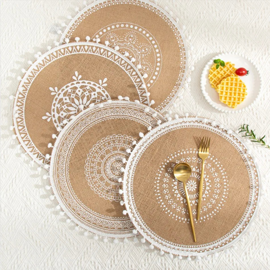 New Creative Boho Bohemian Style Jute Linen Cloth Cup/bowl/place Mat Coaster With Tassels