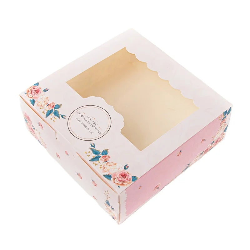 Custom Easy Fold Transparent Portable Kraft White Paper Box Window Sandwitch Craft Rectangle clear square Cake Packaging Box