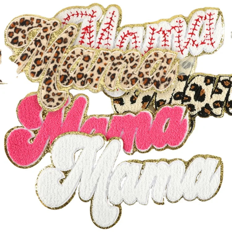 Mother's Day Glitter Embroidery Mom Patches Iron on Letters Mama Chenille Patch for Clothing