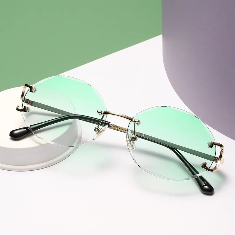 2023 New Arrivals Luxury Designer Sunglasses Vintage Diamond Cut Randloze Retro Shades Simple Sunglasses Oval Rimless Sunglasses