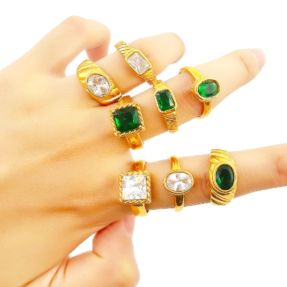 Ladies Non Tarnish Adjustable Ring Stainless Steel Open Cuff Zircon Cz Charm Bead Finger Ring Bracelet for Women Jewelry
