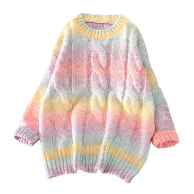 New Soft Mohair Gradient Knitwear Stripe Sweater Women Autumn and Winter Warm Sweater Can Be Customized