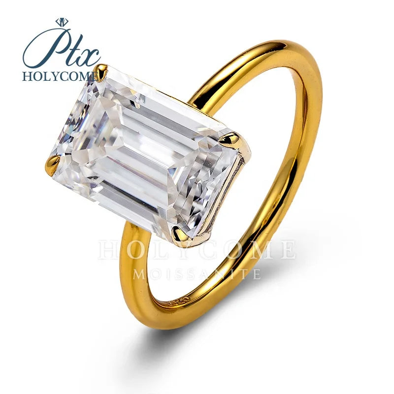 7*10mm Emerald Cut D Color S925 Wiht 18k Yellow Gold Plated VVS1 Clarity Moissanite Wedding Engagement Ring