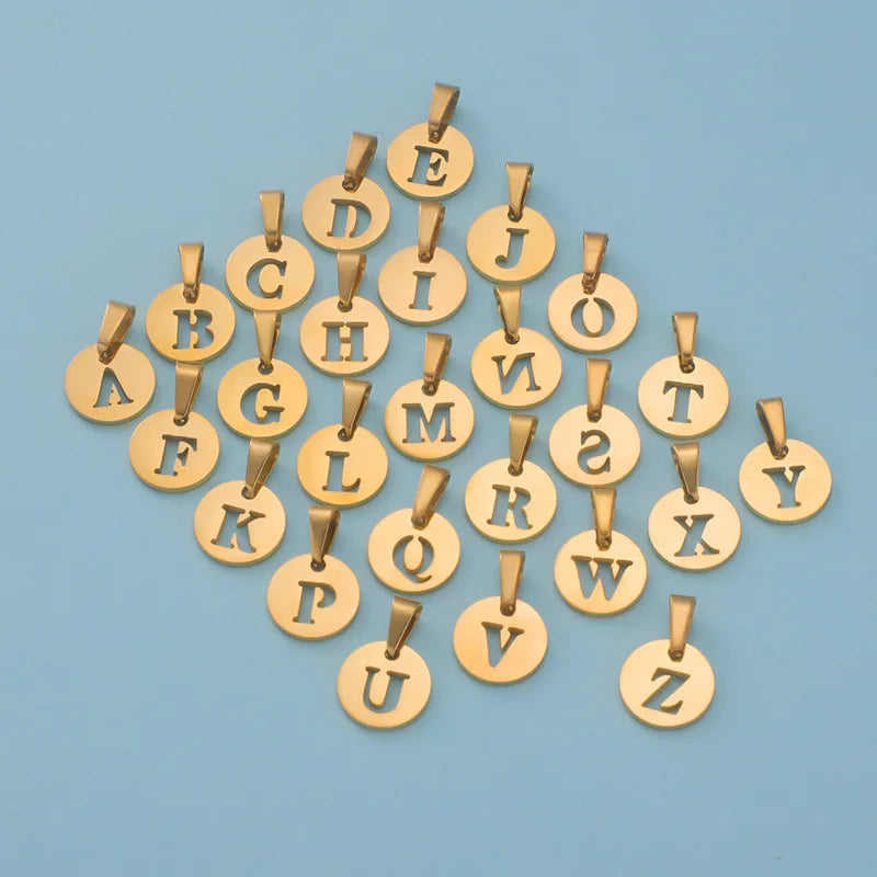 Wholesale 10mm Stainless Steel A-Z Hollow Letter Pendant 18K Gold Plated Round Letter Pendant for DIY Making Jewelry Accessories