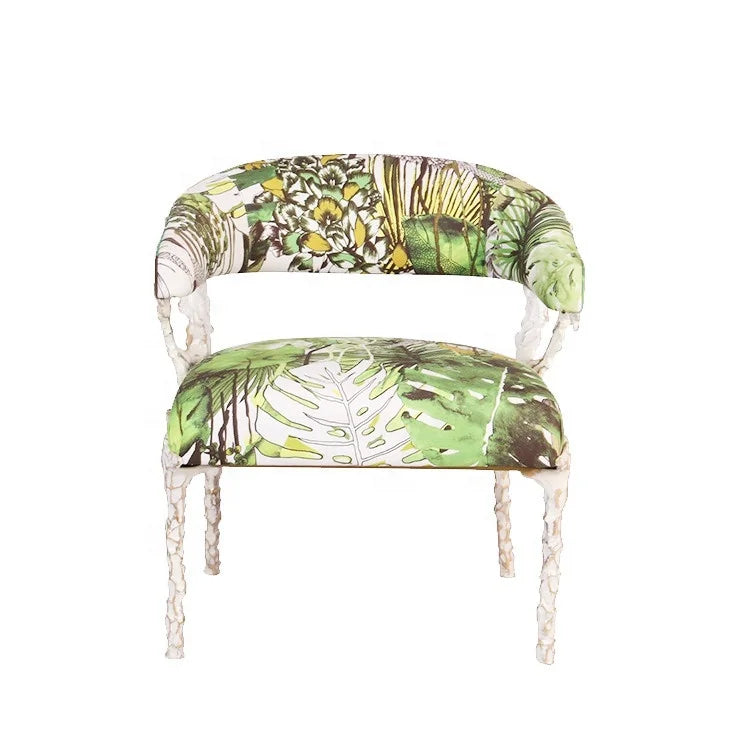 Modern Copper Living Room Arm Chair with Floral Patterns Wood Framed and Brass Accent Stylish Accent Chair for Home Decor