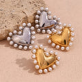 Dreamshow Gold Plated Jewelry Pearl Stud Earrings Heart Jewelry Gift for Women Stainless Steel Earrings