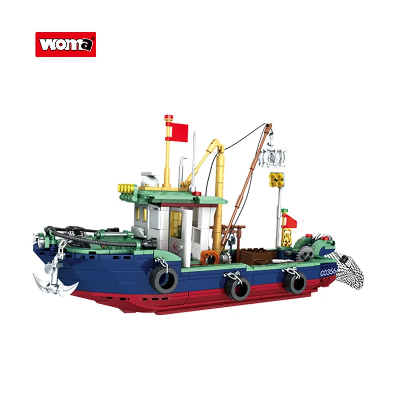Woma Toys C0356A Fishing Boat Model Building Blocks Set Construction Toy for Educational Kids Aged 5 to 7 Years