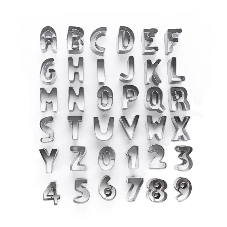 36pcs Stainless Steel Christmas Alphabet Number Cookie Cutter Biscuit Mold Cake Embossing Tool Set Food Grade Eco-Friendly 3D