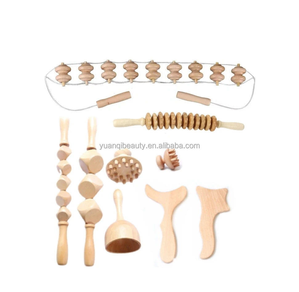 YQ  Supplier Wholesale Price Wood Massage Tools Set GuaSha Tools Anti Cellulite Massager Wood Therapy Massage