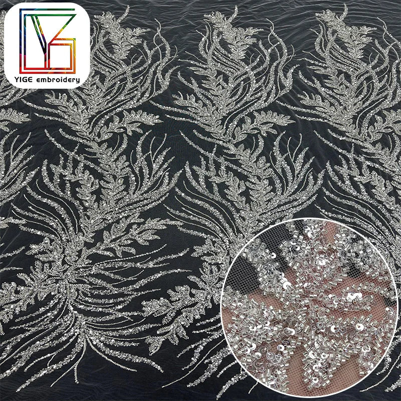 New Fashion French Beaded Tulle Lace Bridal Wedding Dress Sequins and Beads Embroidery Lace Fabric