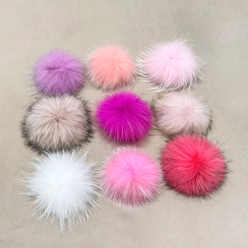 Excellent Quality Fluffy Fur Balls Real Raccoon Fur Pom Poms With Snap Button for Accessories