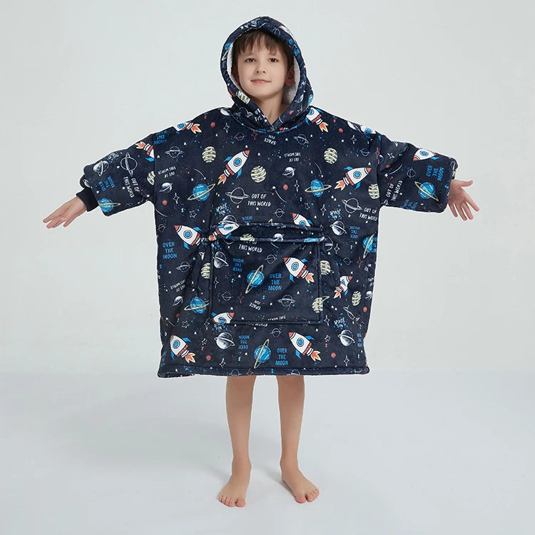 China Factory One Size Fits All Wearable Blanket Hoodie for Kids Girls Oversized Sherpa Hooded Blankets Sweatshirt with Pocket MegaBDM