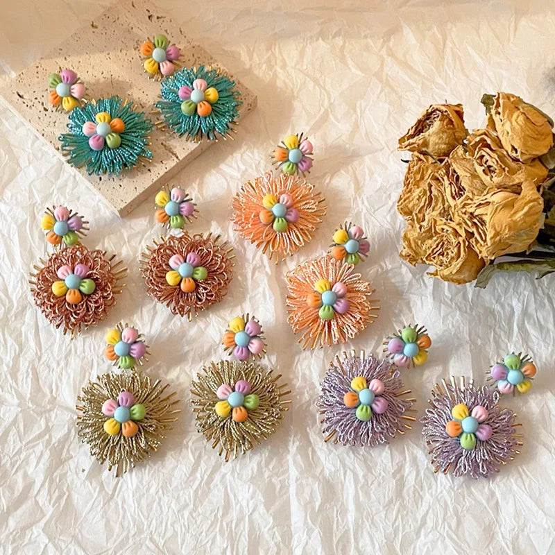 Hot Selling Fashion Exaggerated Boho Earrings Original Design Handmade Colorful Flower Earrings for Women