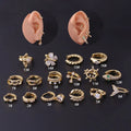 Hengsen 18K Gold Plated Earrings CZ Snake butterfly Cross Lobe Earring Clicker Hoop Tragus Helix Cartilage Piercing Jewelry