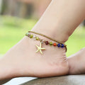 Handmade Nepal Glazed Glass Bead Anklet Multi-Layer Brass Elephant Star Minimalist Bohemian Multi-Layer Brass Elephant Star