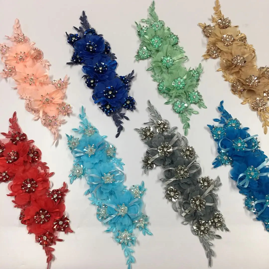 Vintage 3d Rhinestone Lace Flower Appliques for Wedding Bridal Dress Patch