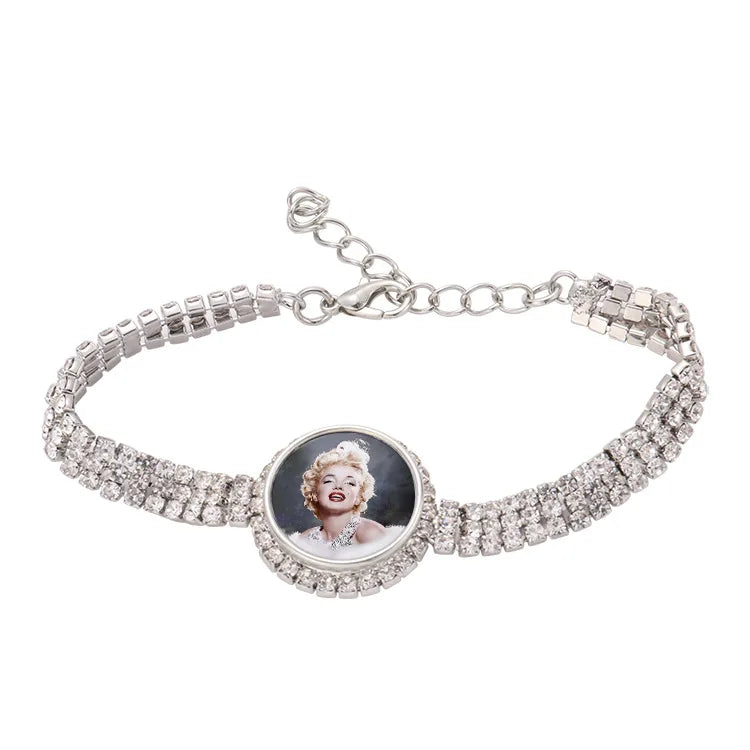 Custom Blank Sublimation Round Button Rhinestone Women Bracelet