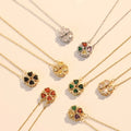 Women's Stainless Steel Necklace Versatile Four-Leaf Flower Heart-Shaped Zircon Pendant Dual-Wear Colorful Internet Celebrity