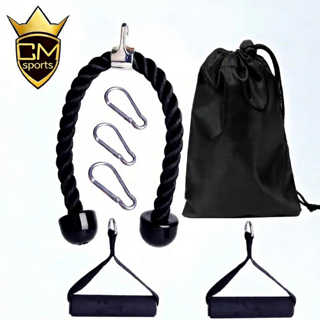 CHENGMO SPORTS Top Quality Biceps and Triceps Curl Set Twisted Tricep Pull Down Rope with Great Handles Nylon Triceps Rope