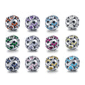 Exquisite 925 Sterling Silver Birthstone Jewelry for Women Rhodium Plated Cute Number Pattern Pendant Charms Platinum Main Bead