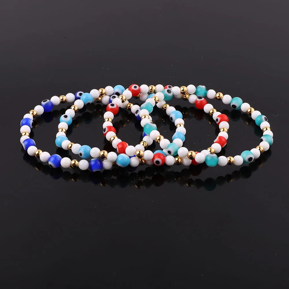 New Design Stainless Steel Lampwork Glass Eye Beads Stretch Bracelet Women JBS12301