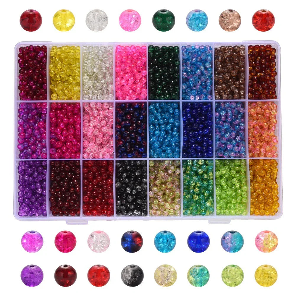 24 Grits Burst Glass Bead Bracelet for Earrings Accessories Diy Crackle Bead Decorative Charms Set Jewelry Making Lampwork