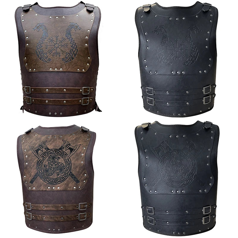 Nordic Viking PU Leather Armor WJF23 Dragon Compass Embossed Half Body Bracer Set Medieval Knight Stage Costume for LARP Cosplay
