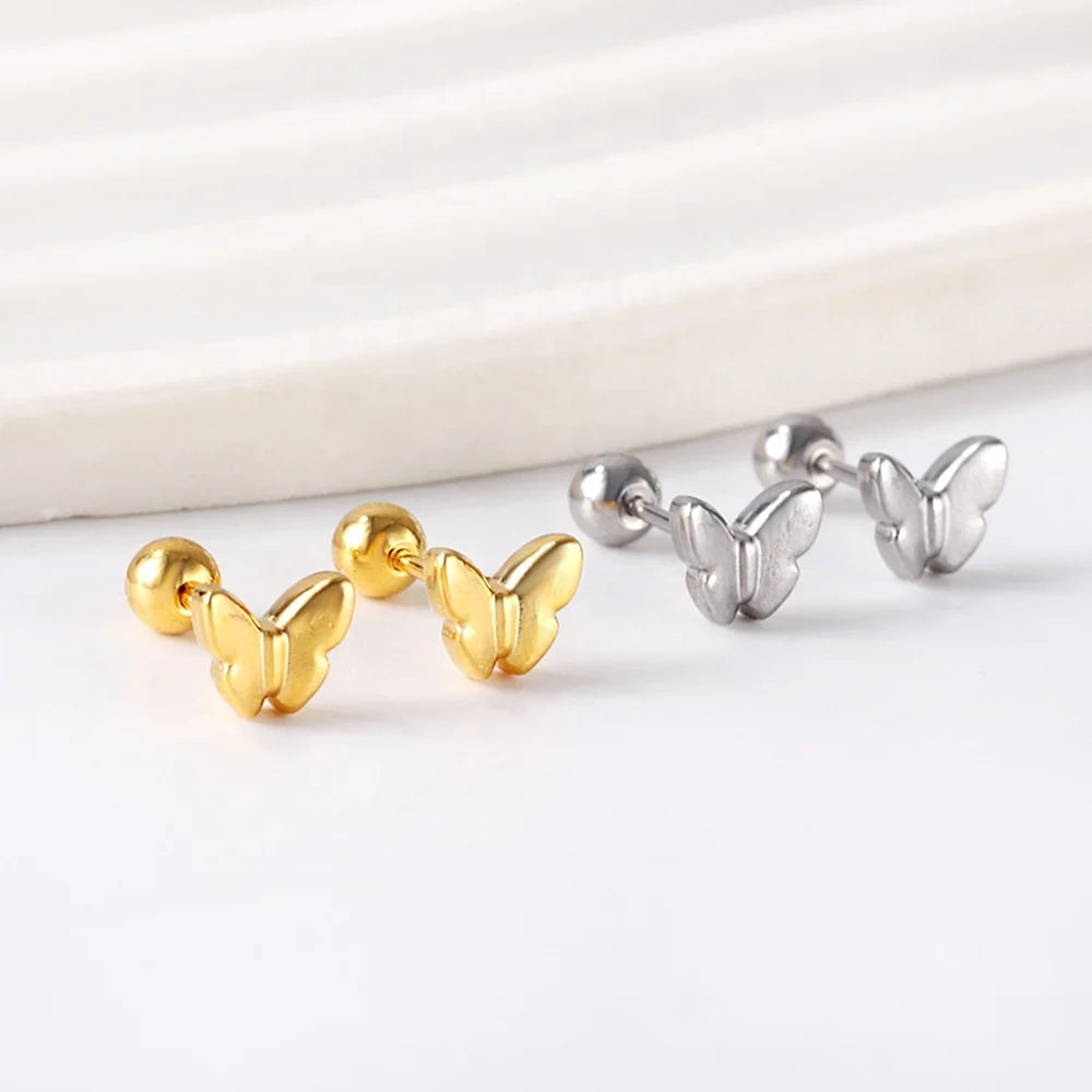 Customizable Pattern Cute Butterfly Earring Charms Wholesale Spiral Threader 18k Gold Plated Earrings for Kids