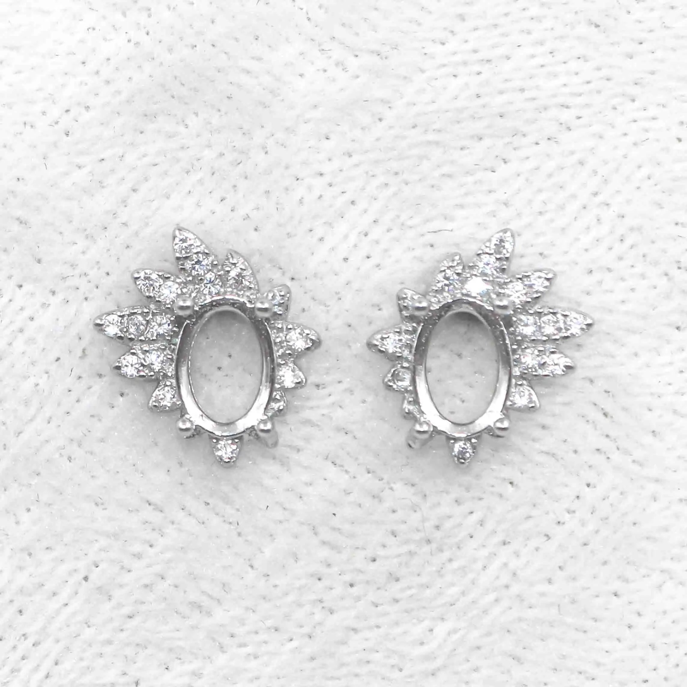 Sterling Silver 5*7mm Semi Mount Stud Earrings Empty Support Blank Claws Setting S925 Base Without Center Stone for DIY Inlay