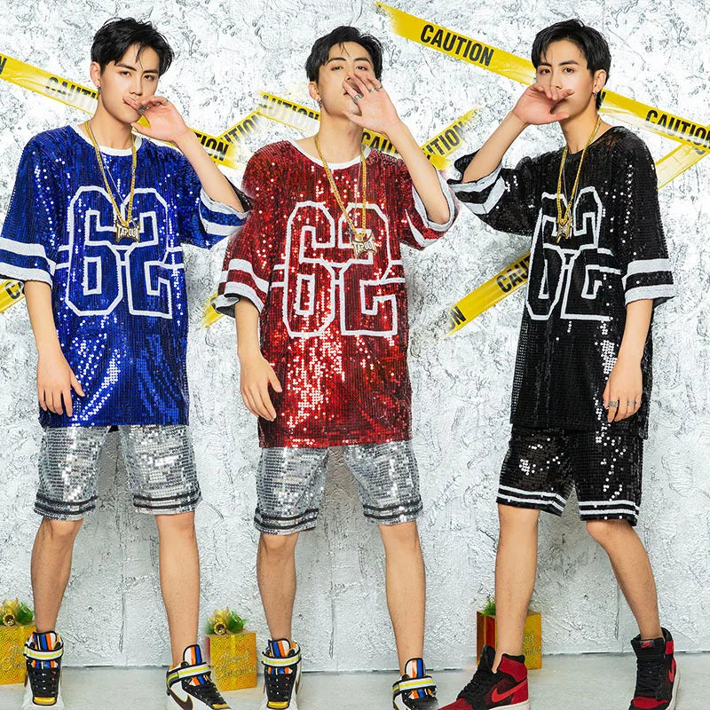 New Adult Men's Jazz Costume Dance Costume Performance Modern Sequin T-shirt Performance Costume
