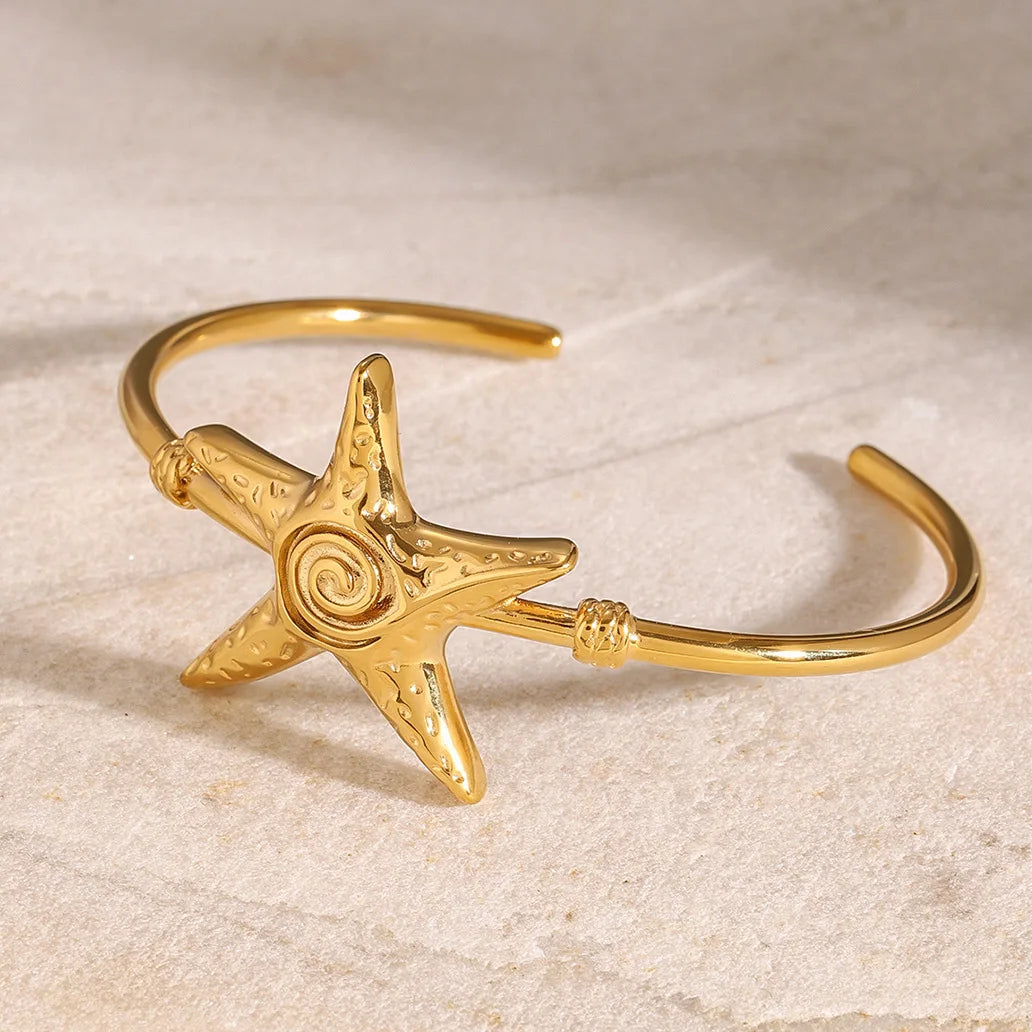 Hot Sell Waterproof Starfish Bangle 18k Gold Plated Bracelet Stainless Non Tarnish Cuff Bracelet Bangle Fashion Jewelry