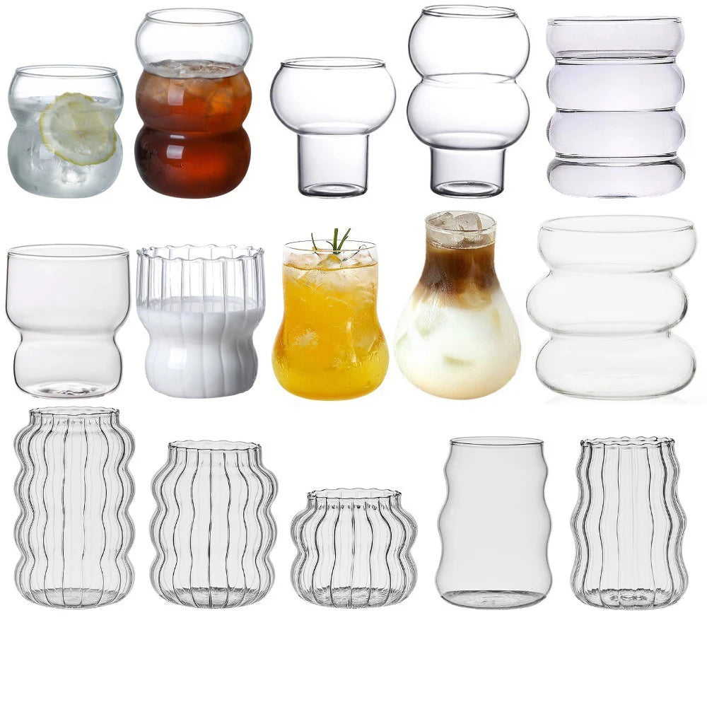 56H High Borosilicate Heat Resistant Gourd Glass Striped Cold Drink Coffee Mugs