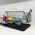 Dish Drying Rack for Kitchen Counter 2 Layer Large Capacity Foldable Powder Spraying Wire Dish Drainer Storage Holder Rack