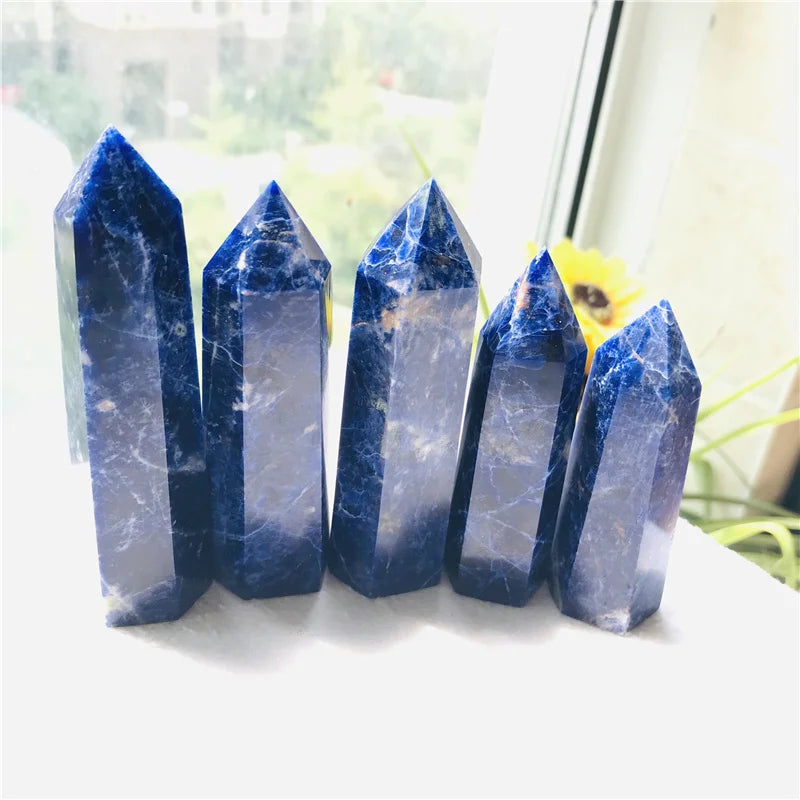 Wholesale Natural Polished Blue-vein Crystal Points Blue Sodalite Tower for Home Decoration