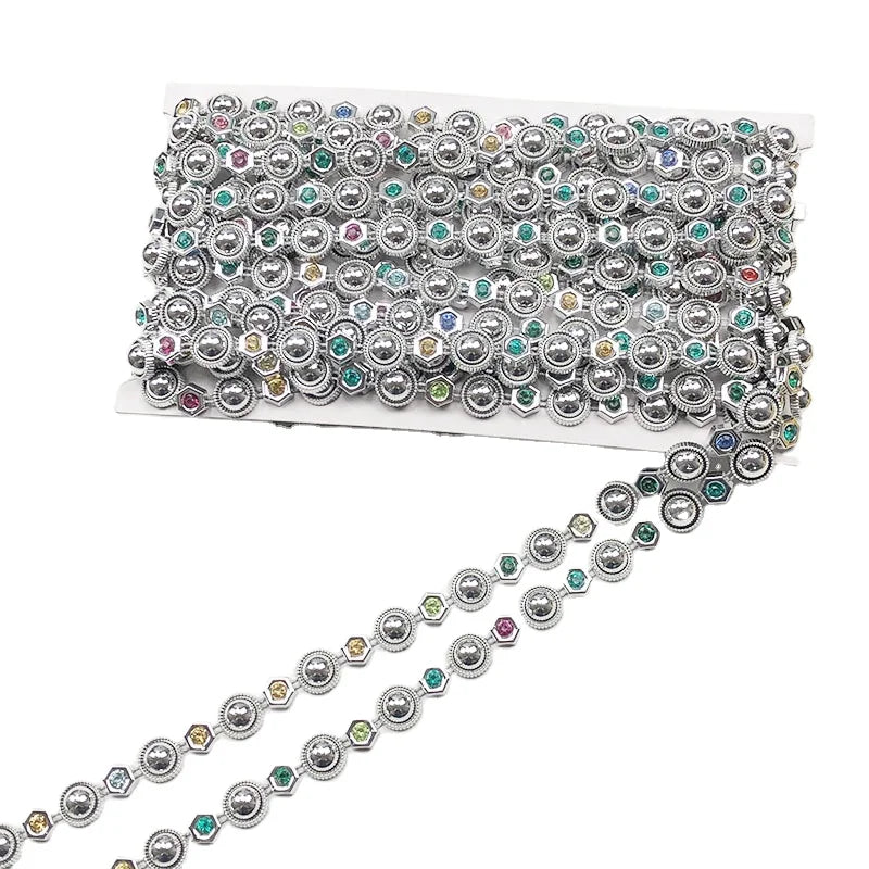12mm 14mm Diy Sewing Accessories Garment Beaded Ethnic Lace Fabric Decorative Crystal Rhinestones Upholstery Chain Lace Trims