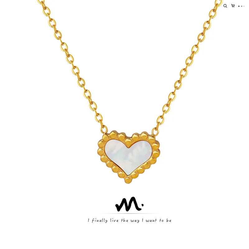 Trendy Peach Heart White Sea Shell Pendant Love Necklace Men's Clavicle Link Chain Chokers Popular Jewelry