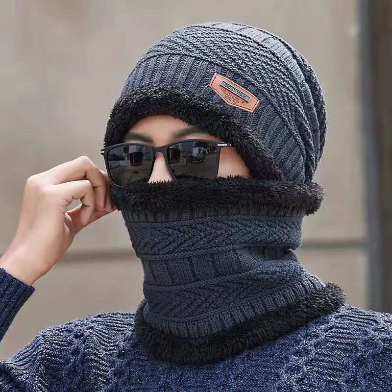 2pcs/set Winter Beanie Hat Ski Cap Men's Warm Hat Scarf Suit Ladies Men's Beanie Knit Hat Scarf Suit MegaBDM