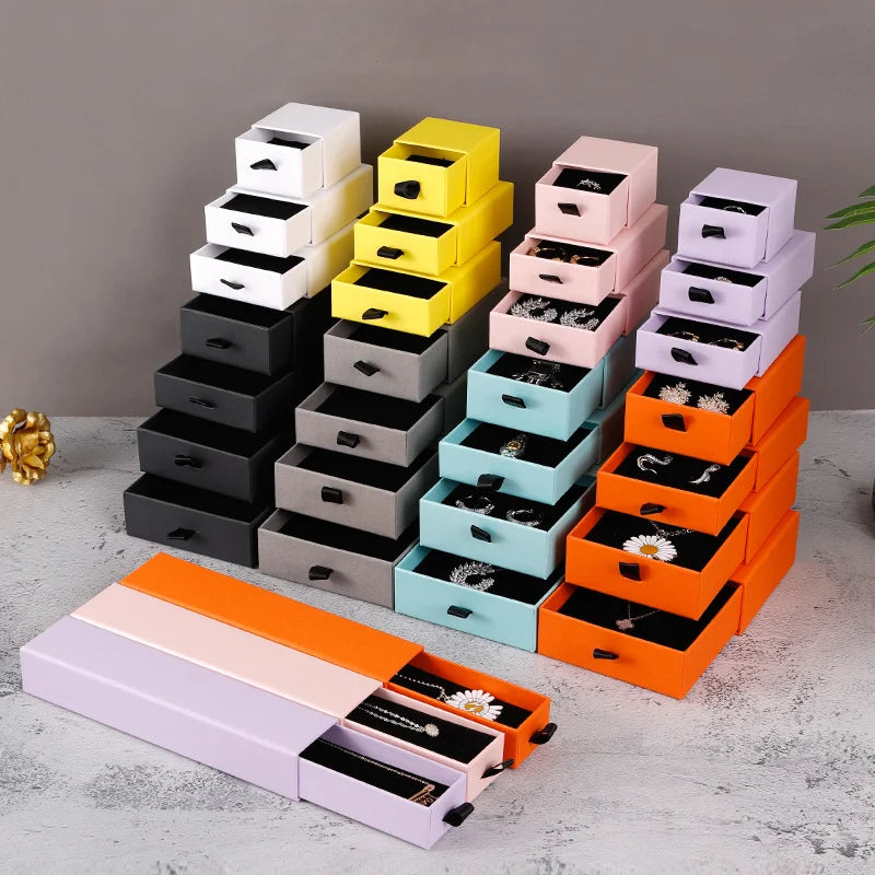 Stock 12 Colors Black Cotton Filled Cardboard Paper Jewelry Gift Box Earring Ring Necklace Bracelet Drawer Jewelry Box Packaging