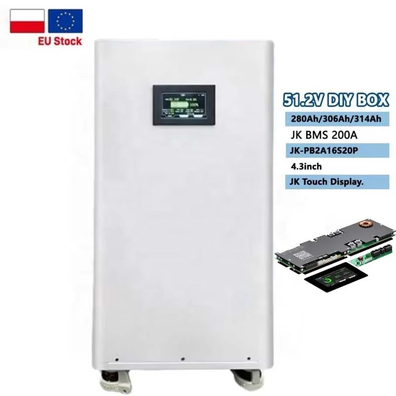 EU Stocklifepo4 Battery Box 15kw 16S 48V 280AH 314AH 320Ah Lifepo4 Battery Metal case Storage Jk Bms 4.3inch Screen Diy Box