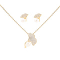 Fashion Shiny Zircon Ginkgo Leaf Shape Pendant Necklace and Earrings Sets for Women Jewelry Sets Wholesale